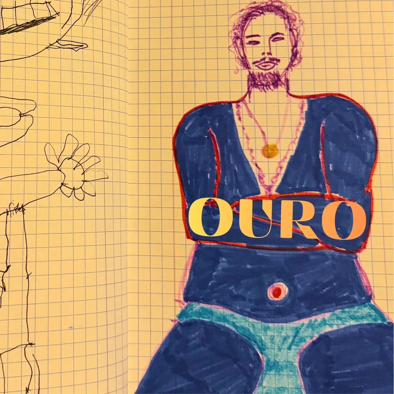 Capa de Ouro: figura masculina desenhada a azul sobre papel quadriculado amarelo, com o título Ouro